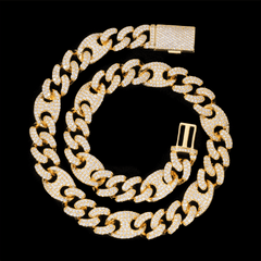 GL 15MM Miami Cuban Link Chain Iced Out G-link In 16K Glod Plated