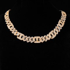 GL 16mm Prong Baguette Cuban Link Chain 5A+ Diamond 16k Gold Plated