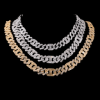 GL 16mm Prong Baguette Cuban Link Chain 5A+ Diamond 16k Gold Plated