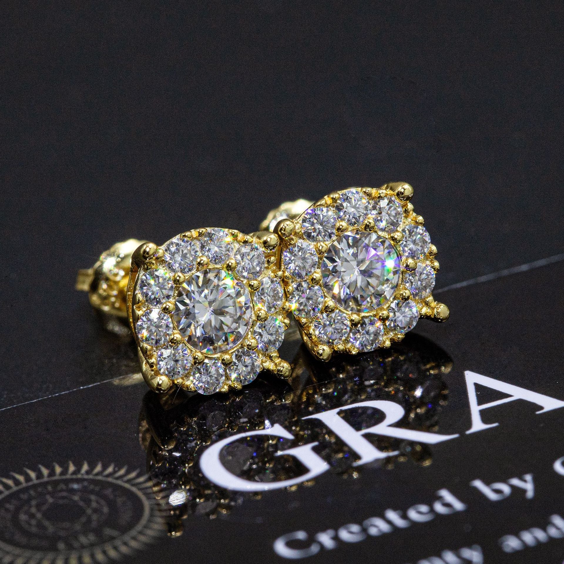 【US 3 Days Delivery】GL 8.8mm Full lced Out Moissanite Halo 16K Gold Plated S925 Silver Earrings Secondary image