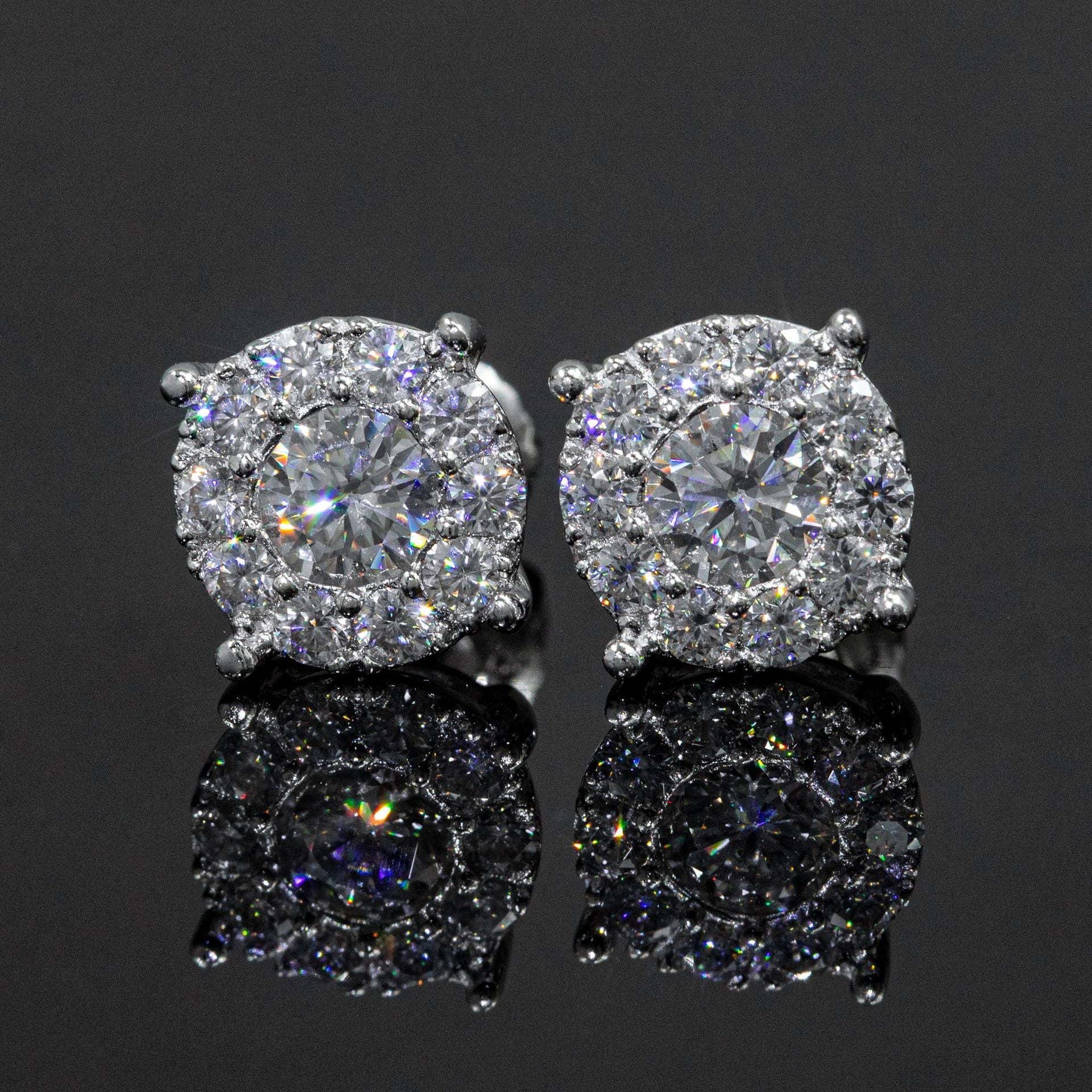 【US 3 Days Delivery】GL 8.8mm Full lced Out Moissanite Halo 16K Gold Plated S925 Silver Earrings Main image