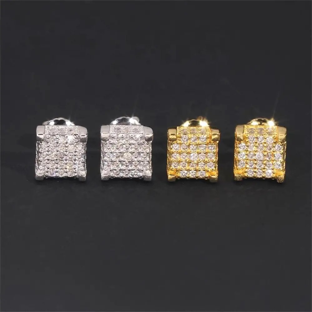 GL Iced Out Moissanite Diamond 925 Sterling Silver Square Stud Earrings Main image