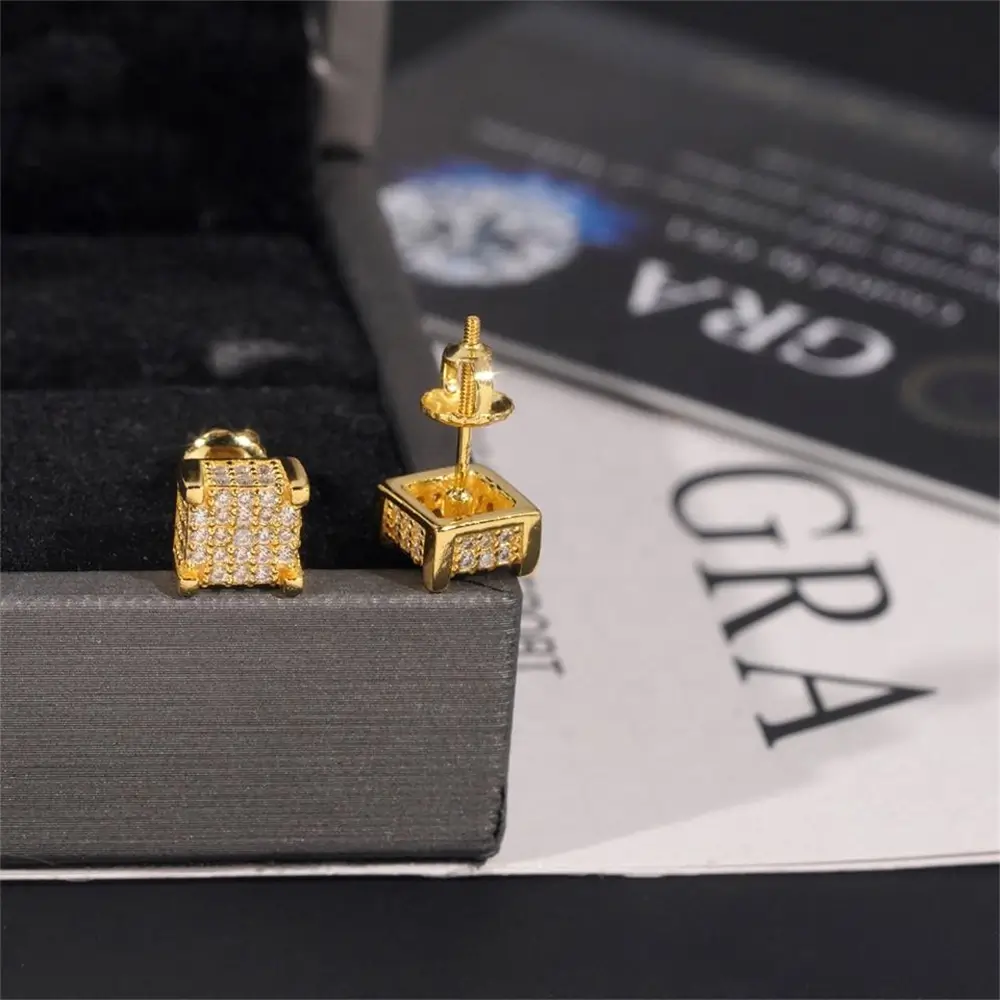 GL Iced Out Moissanite Diamond 925 Sterling Silver Square Stud Earrings