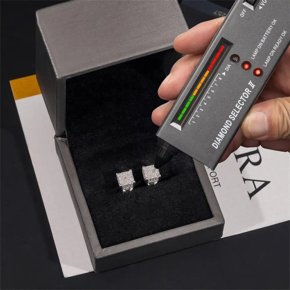 GL Iced Out Moissanite Diamond 925 Sterling Silver Square Stud Earrings Secondary image