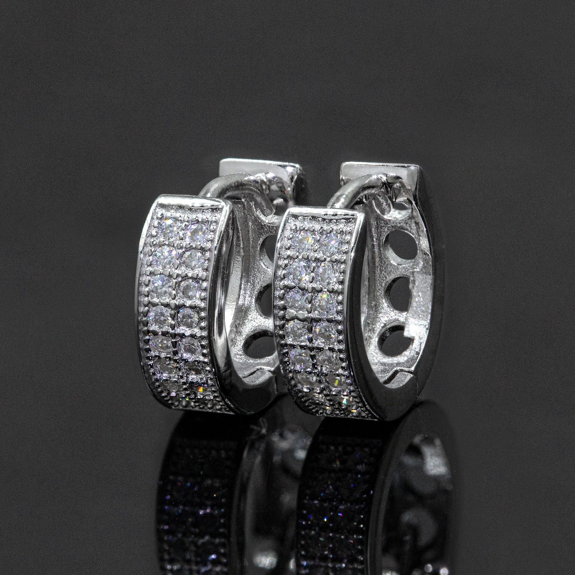 【US 3 Days Delivery】GL Two-Rows VVS Moissanite S925 Silver  Hoop Earring 16K Gold Plated Main image