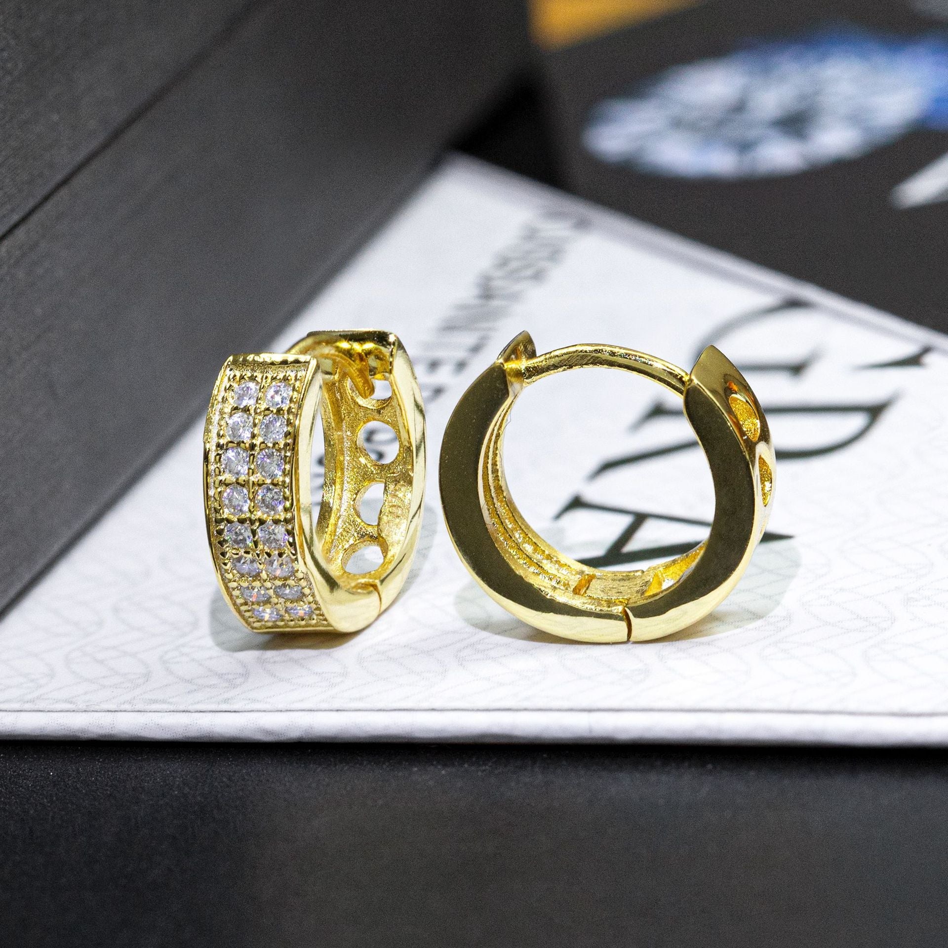 【US 3 Days Delivery】GL Two-Rows VVS Moissanite S925 Silver  Hoop Earring 16K Gold Plated Secondary image