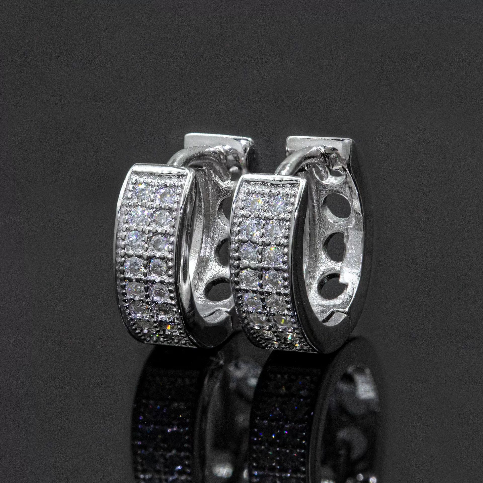 【US 3 Days Delivery】GL Two-Rows VVS Moissanite S925 Silver  Hoop Earing 16K Gold Plated