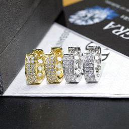 【US 3 Days Delivery】GL Two-Rows VVS Moissanite S925 Silver  Hoop Earring 16K Gold Plated