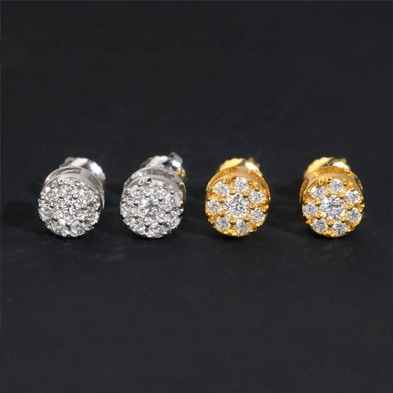 GL Hiphop Jewelry 925 Sterling Silver VVS Round Cut Moissanite Stud Earrings