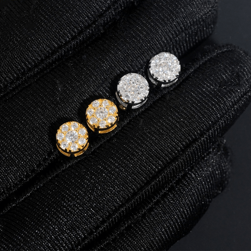 GL Hiphop Jewelry 925 Sterling Silver VVS Round Cut Moissanite Stud Earrings