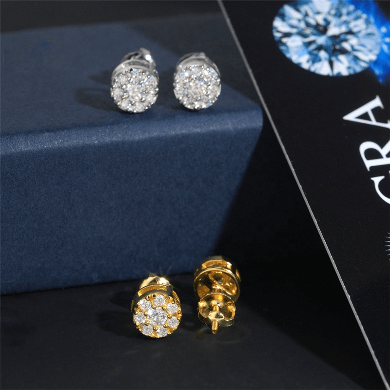 GL Hiphop Jewelry 925 Sterling Silver VVS Round Cut Moissanite Stud Earrings