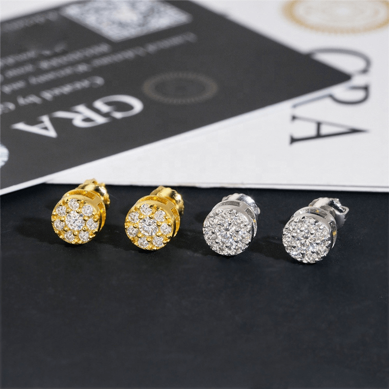 GL Hiphop Jewelry 925 Sterling Silver VVS Round Cut Moissanite Stud Earrings