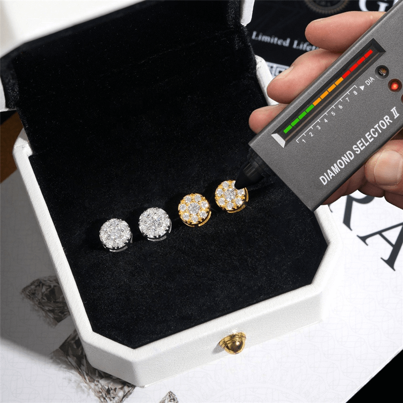 GL Hiphop Jewelry 925 Sterling Silver VVS Round Cut Moissanite Stud Earrings