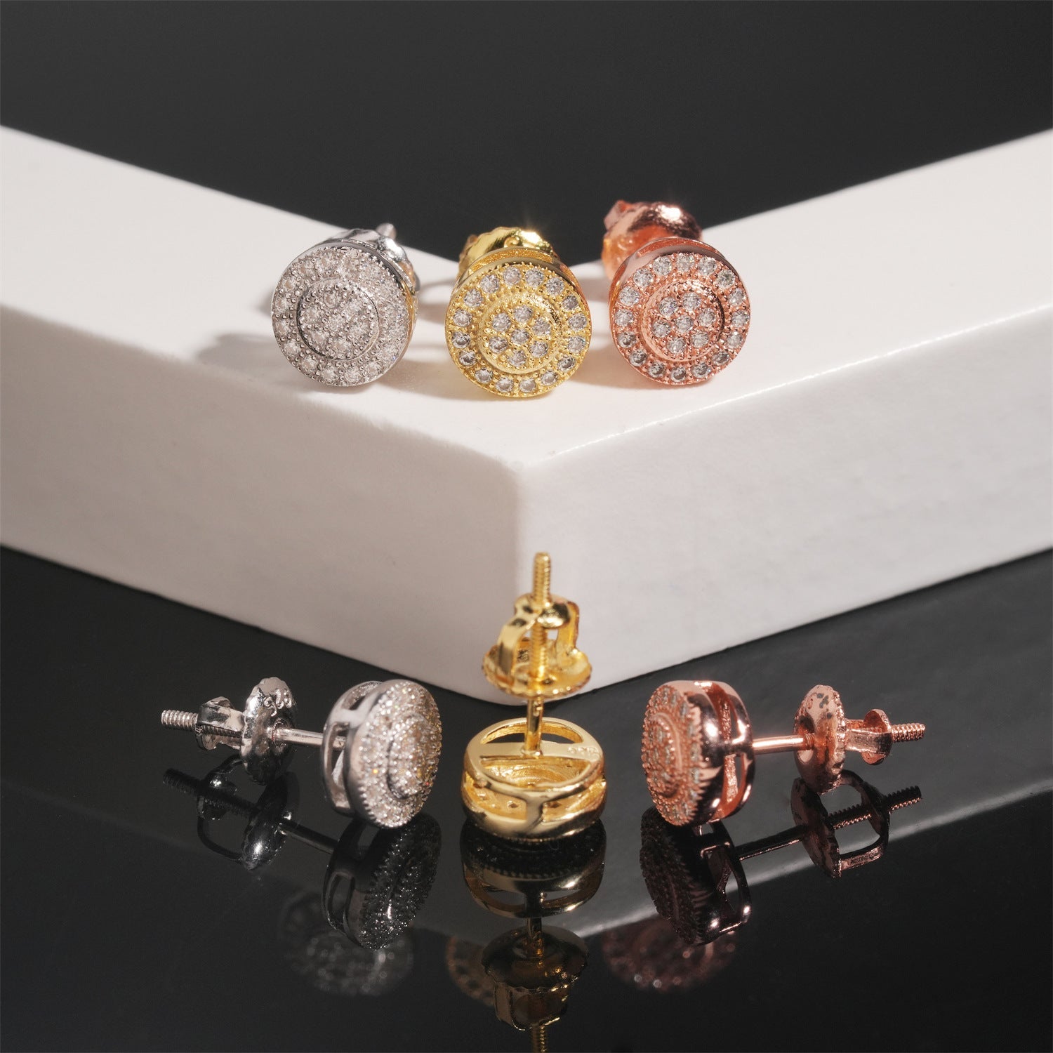 【US 3 Days Delivery】GL Hip Hop 925 Sterling Silver VVS Moissanite Diamond Stud Earrings