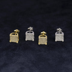 【US 3 Days Delivery】GL 8MM Paved VVS Round Cut Moissanite Iced Out  Square Earring