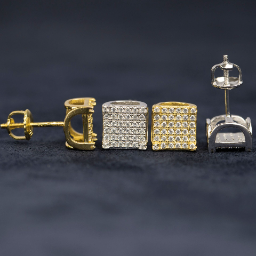 【US 3 Days Delivery】GL 8MM S925 Silver Paved VVS Round Cut Moissanite Iced Out  Square Earring