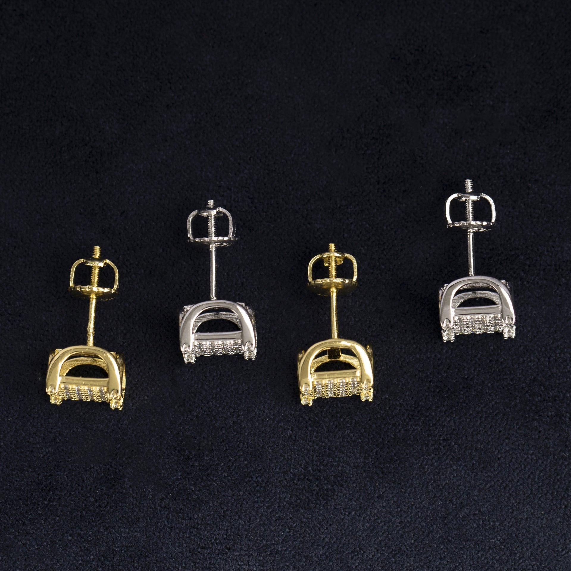 【US 3 Days Delivery】GL 8MM S925 Silver Paved VVS Round Cut Moissanite Iced Out  Square Earring