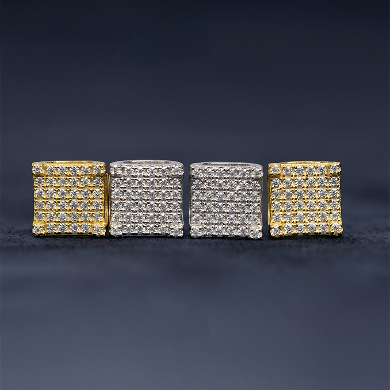 【US 3 Days Delivery】GL 8MM S925 Silver Paved VVS Round Cut Moissanite Iced Out  Square Earring Main image