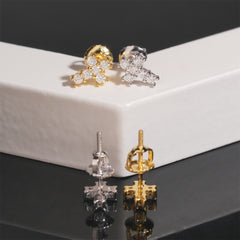 【US 3 Days Delivery】GL Iced Out Tiny Cross Earring Paved VVS Round Cut Moissanite  16K Gold Plated