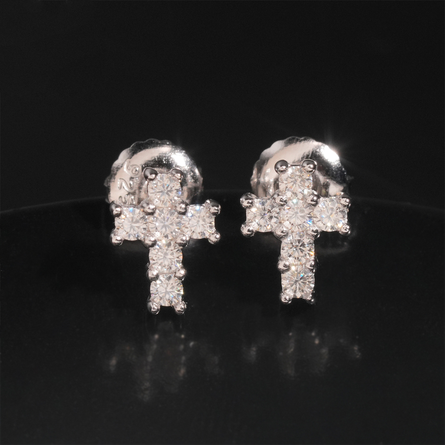 【US 3 Days Delivery】GL Iced Out Tiny Cross Earring Paved VVS Round Cut Moissanite  16K Gold Plated Secondary image