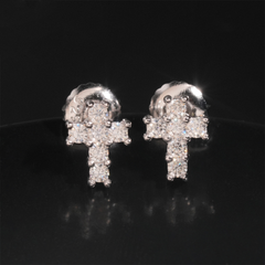 【US 3 Days Delivery】GL Iced Out Tiny Cross Earring Paved VVS Round Cut Moissanite  16K Gold Plated
