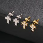 【US 3 Days Delivery】GL Iced Out Tiny Cross Earring Paved VVS Round Cut Moissanite  16K Gold Plated