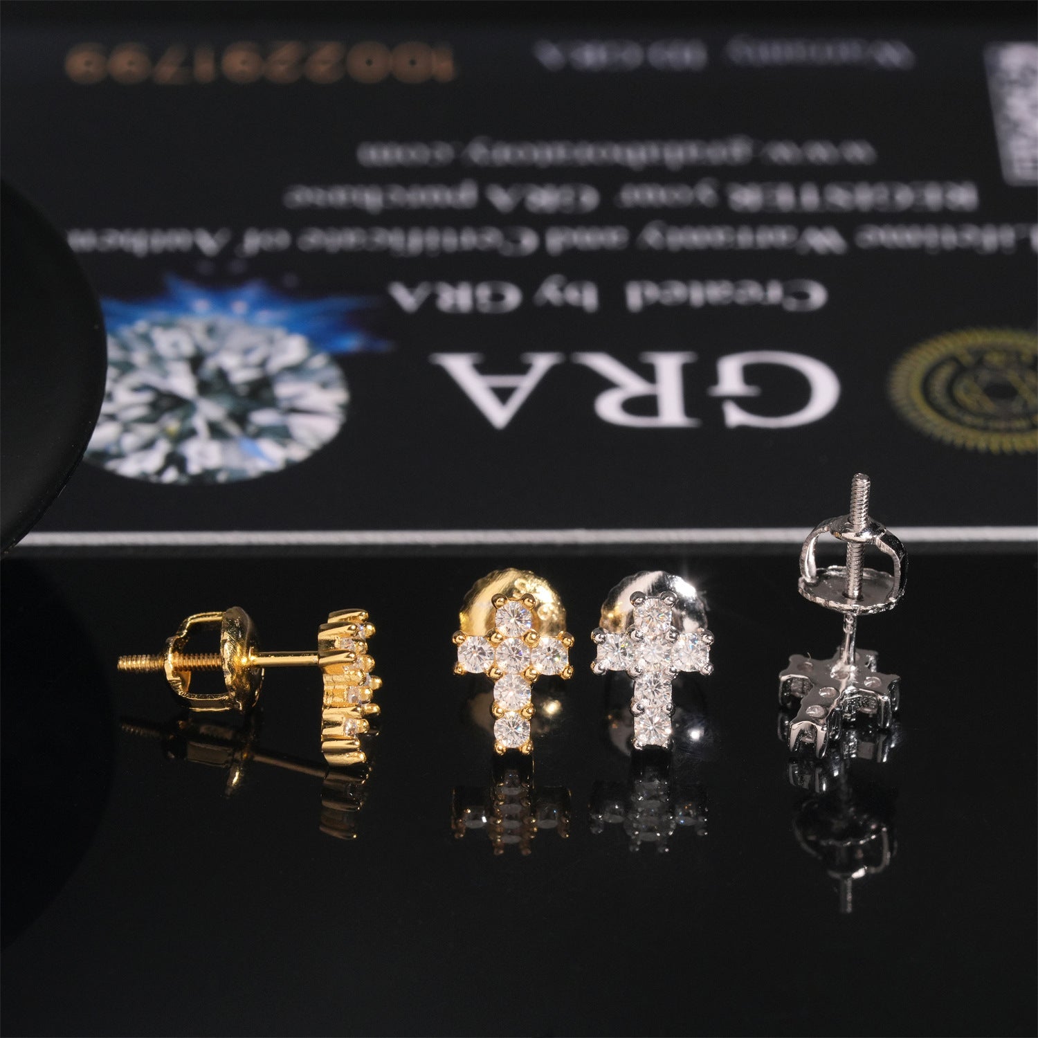 【US 3 Days Delivery】GL Iced Out Tiny Cross Earring Paved VVS Round Cut Moissanite  16K Gold Plated
