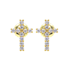 【US 3 Days Delivery】GL Iced Out Cross Earring Paved VVS Round Cut Moissanite  16K Gold Plated