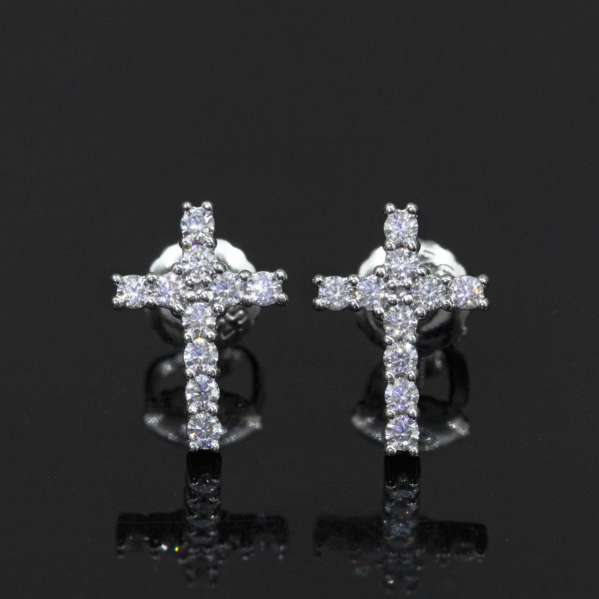 【US 3 Days Delivery】GL Iced Out Cross Earring Paved VVS Round Cut Moissanite  16K Gold Plated