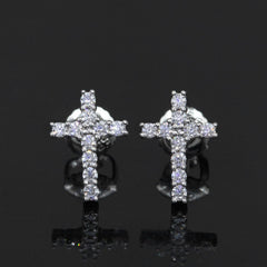 【US 3 Days Delivery】GL Iced Out Cross Earring Paved VVS Round Cut Moissanite  16K Gold Plated