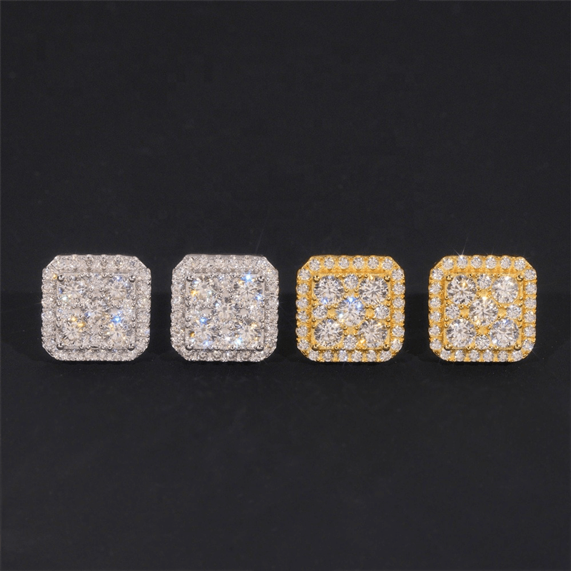 GL Silver Gold Plated Square Moissanite Diamond Stud Earrings Main image
