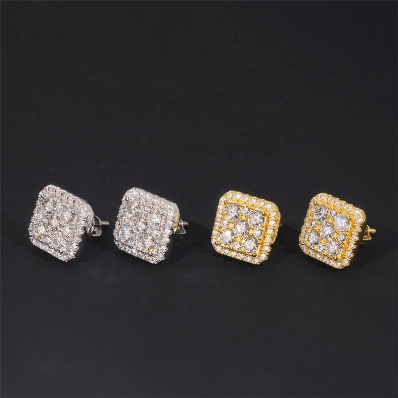 GL Silver Gold Plated Square Moissanite Diamond Stud Earrings
