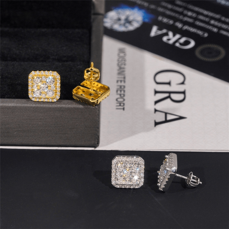 GL Silver Gold Plated Square Moissanite Diamond Stud Earrings