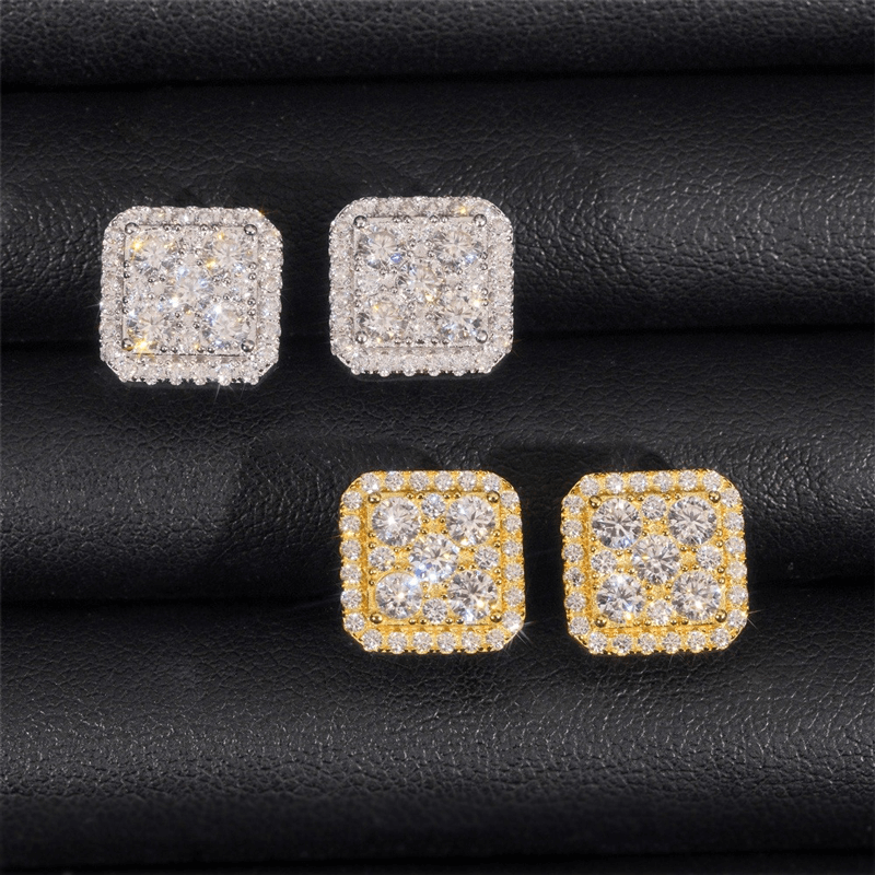 GL Silver Gold Plated Square Moissanite Diamond Stud Earrings