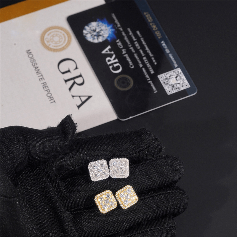 GL Silver Gold Plated Square Moissanite Diamond Stud Earrings