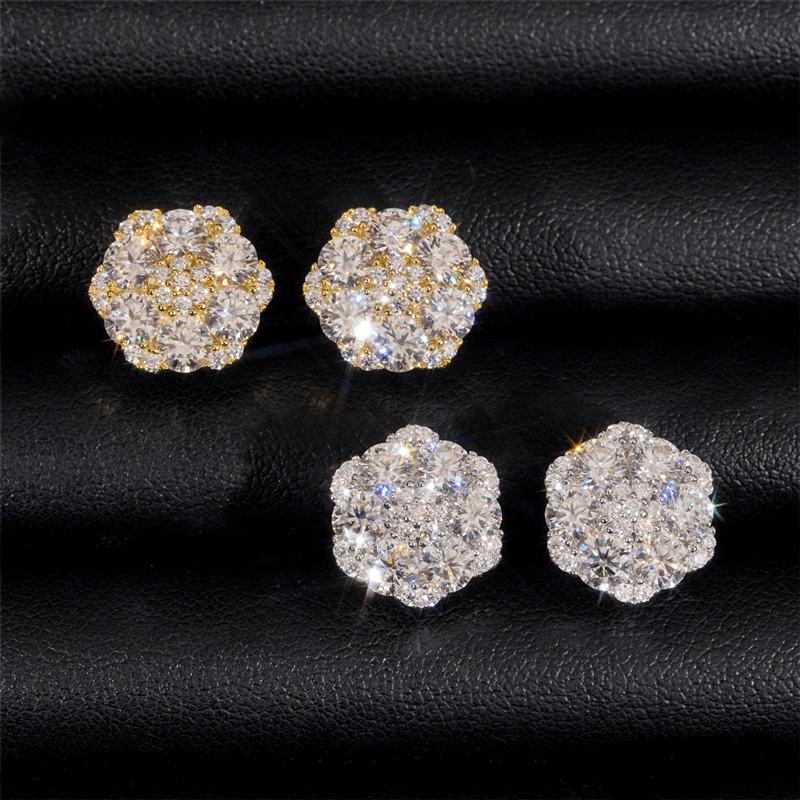 GL Hiphop Jewelry  925 Sterling Silver VVS Round Cut Moissanite Stud Earring