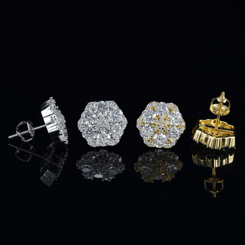 GL Hiphop Jewelry  925 Sterling Silver VVS Round Cut Moissanite Stud Earring