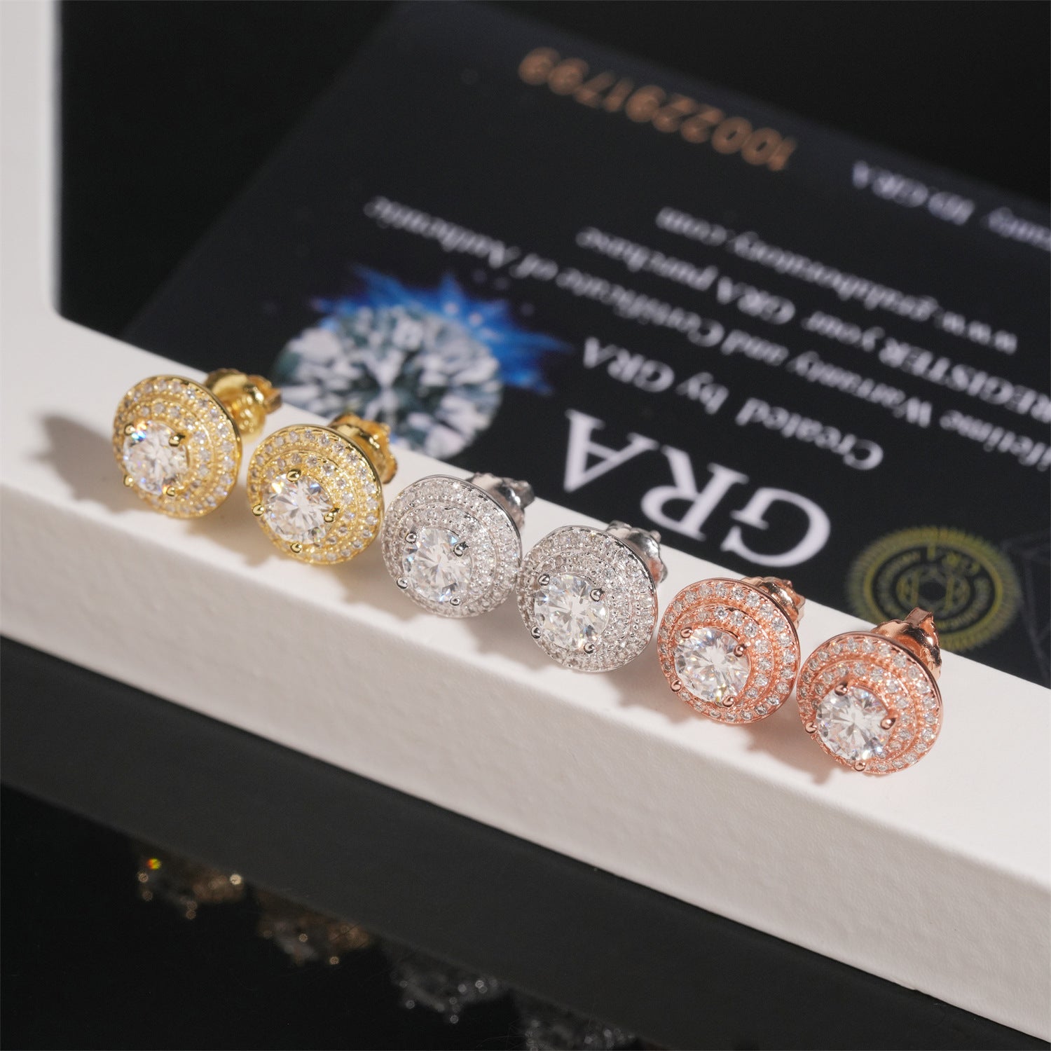 【US 3 Days Delivery】GL 10mm S925 Silver Full Moissanite lced Out Double Halo 16K Gold Plated S925 Silver Earrings