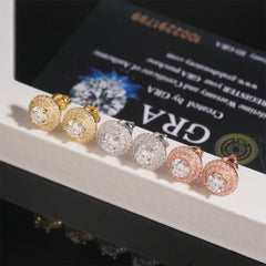 【US 3 Days Delivery】GL 10mm Full Moissanite lced Out Double Halo 16K Gold Plated S925 Silver Earings