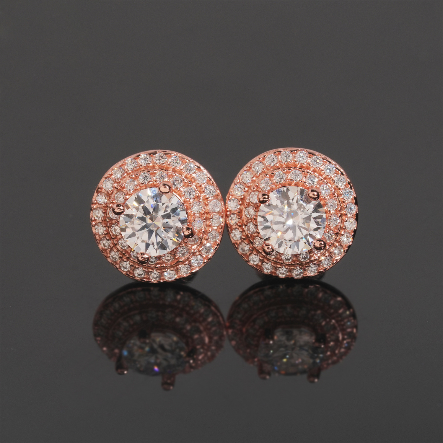 【US 3 Days Delivery】GL 10mm S925 Silver Full Moissanite lced Out Double Halo 16K Gold Plated S925 Silver Earrings Secondary image