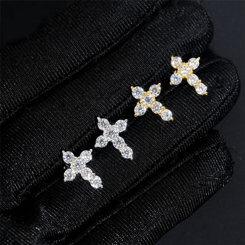 GL Cross Moissanite Diamond Earrings Hip Hop Fashion Jewelry