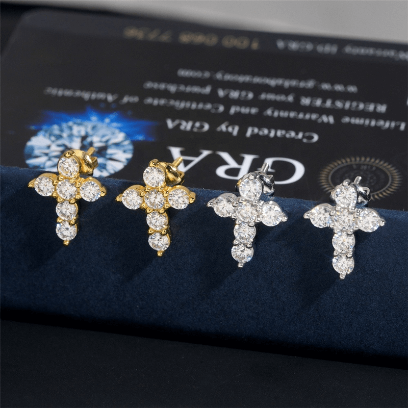 GL S925 Silver Cross VVS Moissanite Earrings Hip Hop Fashion Jewelry Secondary image