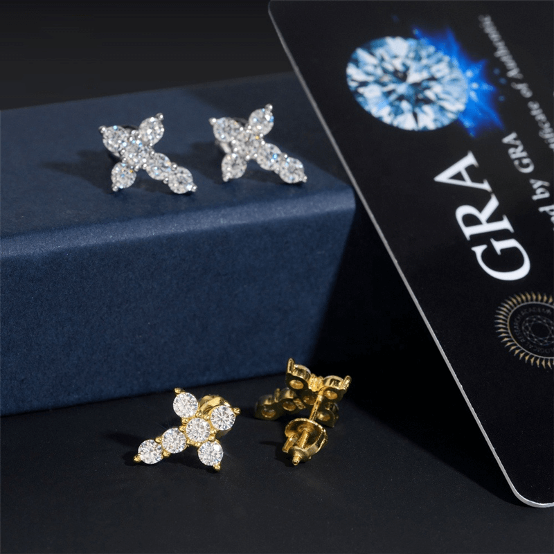 GL S925 Silver Cross VVS Moissanite Earrings Hip Hop Fashion Jewelry