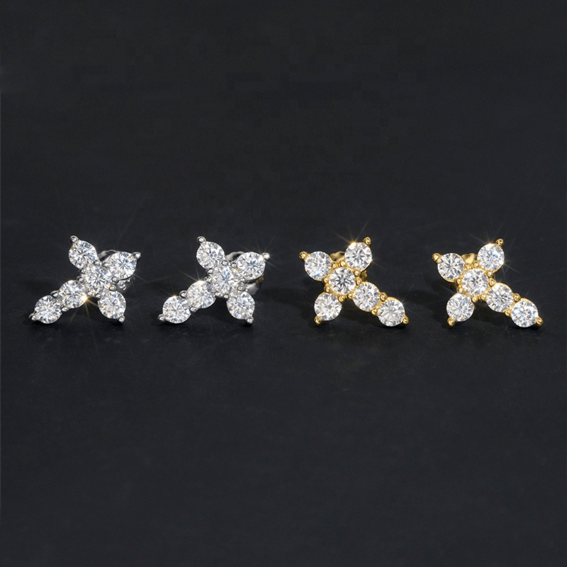 GL S925 Silver Cross VVS Moissanite Earrings Hip Hop Fashion Jewelry