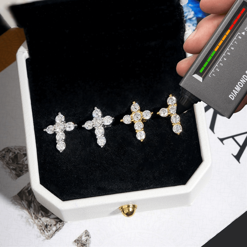 GL S925 Silver Cross VVS Moissanite Earrings Hip Hop Fashion Jewelry