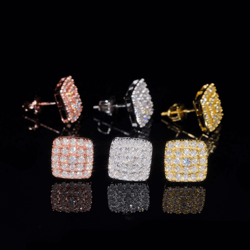 GL Hiphop Jewelry 925 Sterling Silver VVS Moissanite Square Earrings