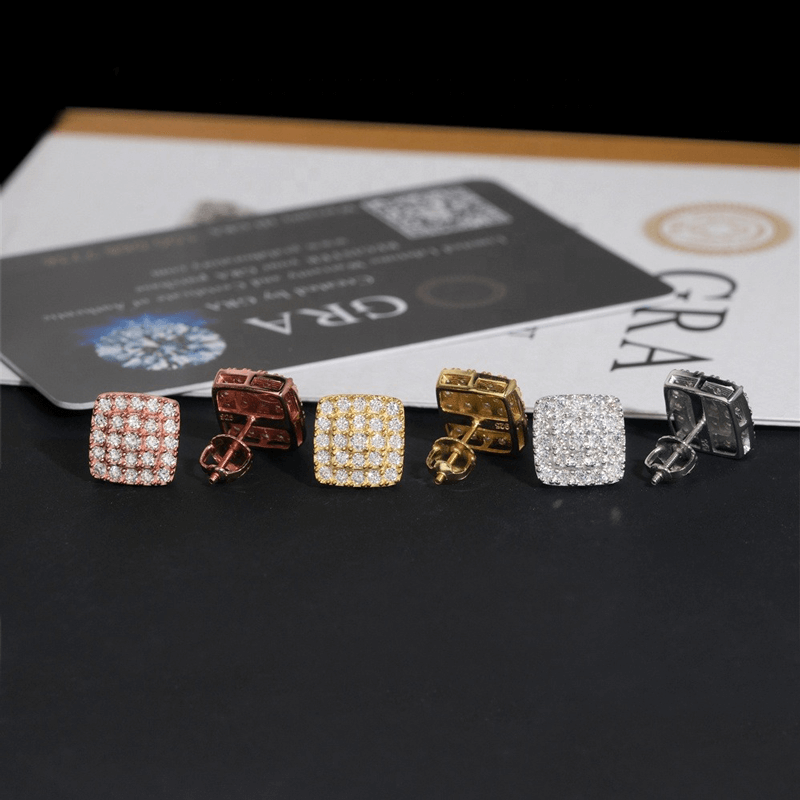 GL Hiphop Jewelry 925 Sterling Silver VVS Moissanite Square Earrings