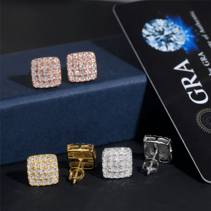 GL Hiphop Jewelry 925 Sterling Silver VVS Moissanite Square Earrings