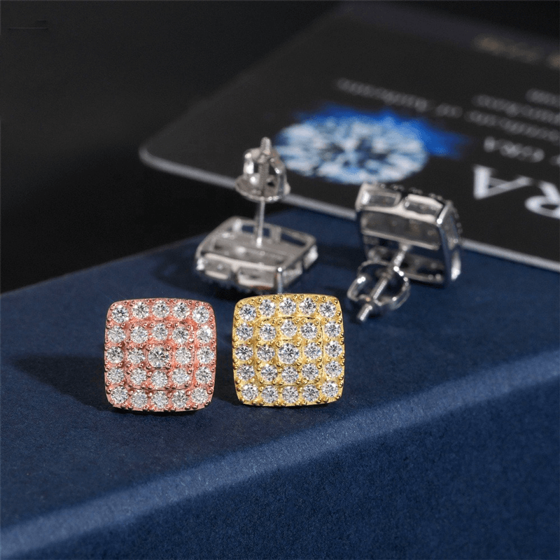 GL Hiphop Jewelry 925 Sterling Silver VVS Moissanite Square Earrings