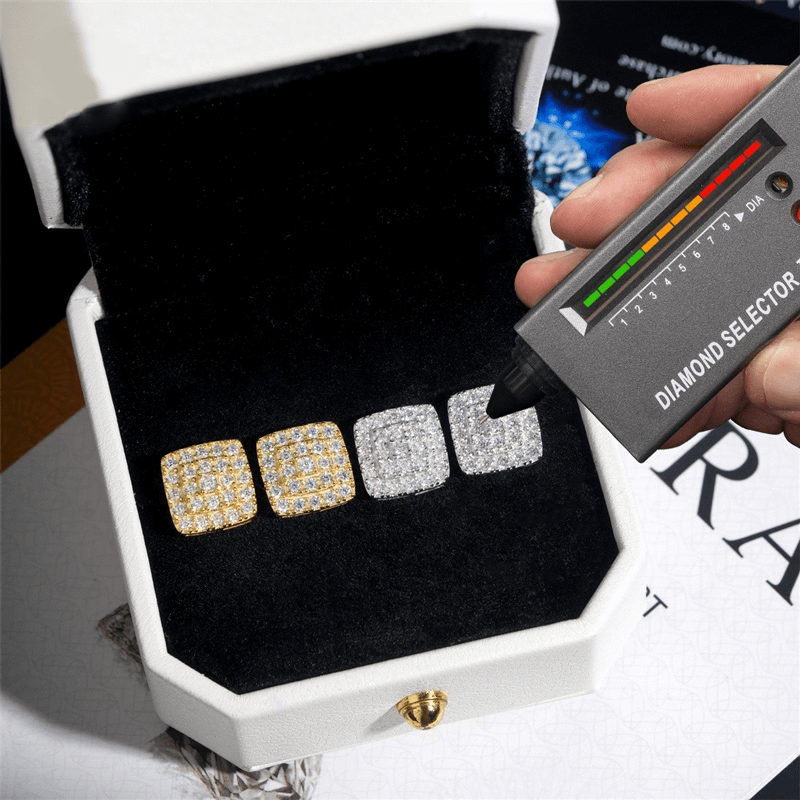 GL Hiphop Jewelry 925 Sterling Silver VVS Moissanite Square Earrings